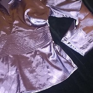 Silky satin feel, dark lavender blouse